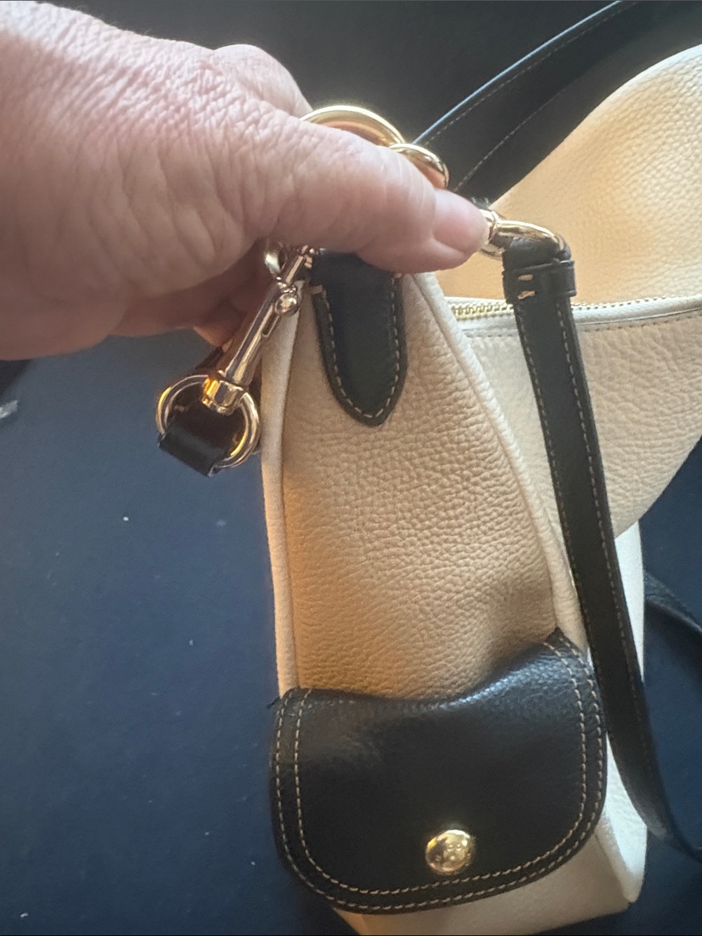 Coach Two-Tone Pebbled Leather Shoulder Bag in Cream and Black - Picture 4 of 8